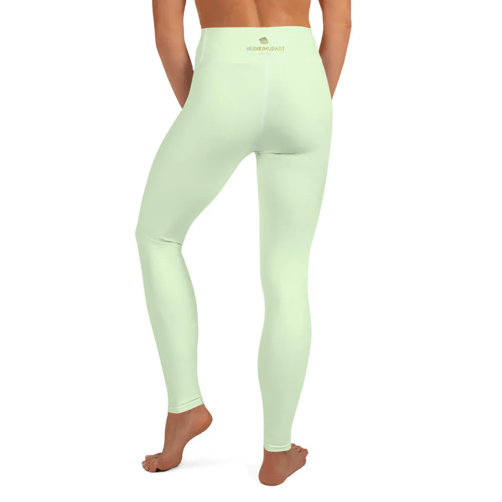 Light Green Yoga Leggings, Best Pastel Green Women's Long Gym Tights-Made in USA/EU/MX
