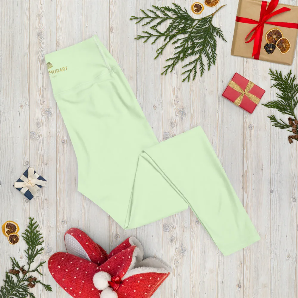 Light Green Yoga Leggings, Best Pastel Green Women's Long Gym Tights-Made in USA/EU/MX