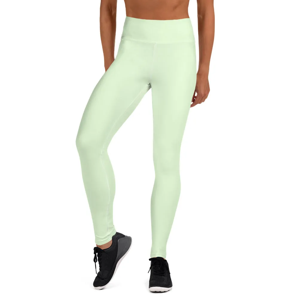 Light Green Yoga Leggings, Best Pastel Green Women's Long Gym Tights-Made in USA/EU/MX