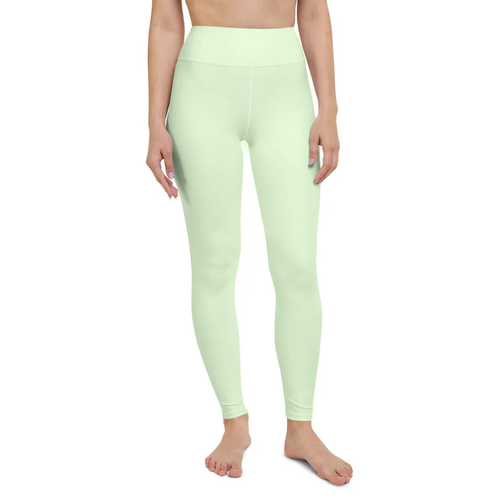 Light Green Yoga Leggings, Best Pastel Green Women's Long Gym Tights-Made in USA/EU/MX