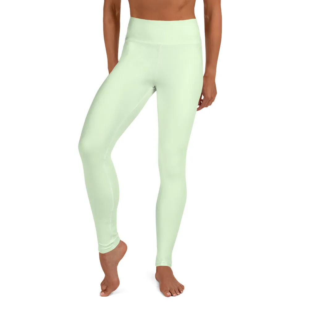 Light Green Yoga Leggings, Best Pastel Green Women's Long Gym Tights-Made in USA/EU/MX