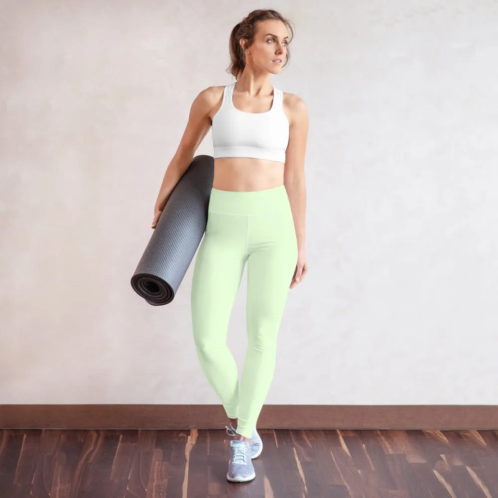 Light Green Yoga Leggings, Best Pastel Green Women's Long Gym Tights-Made in USA/EU/MX