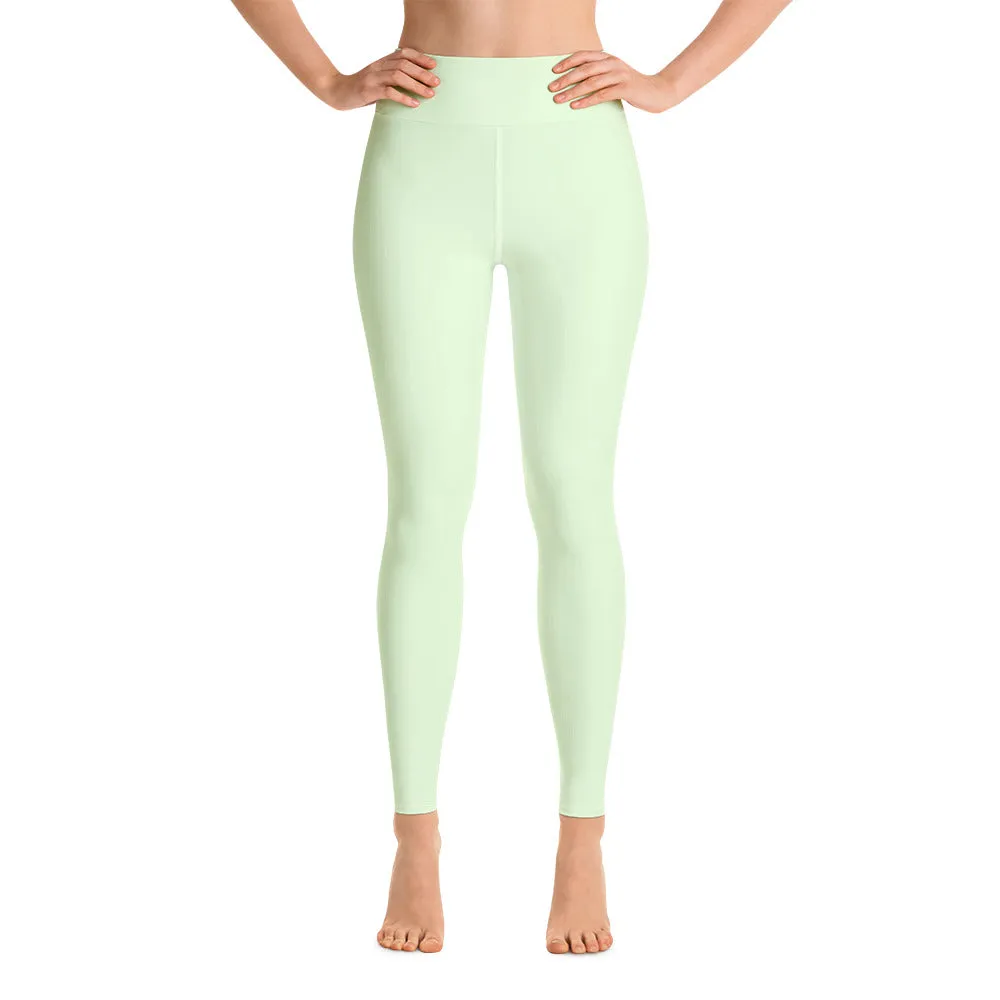 Light Green Yoga Leggings, Best Pastel Green Women's Long Gym Tights-Made in USA/EU/MX