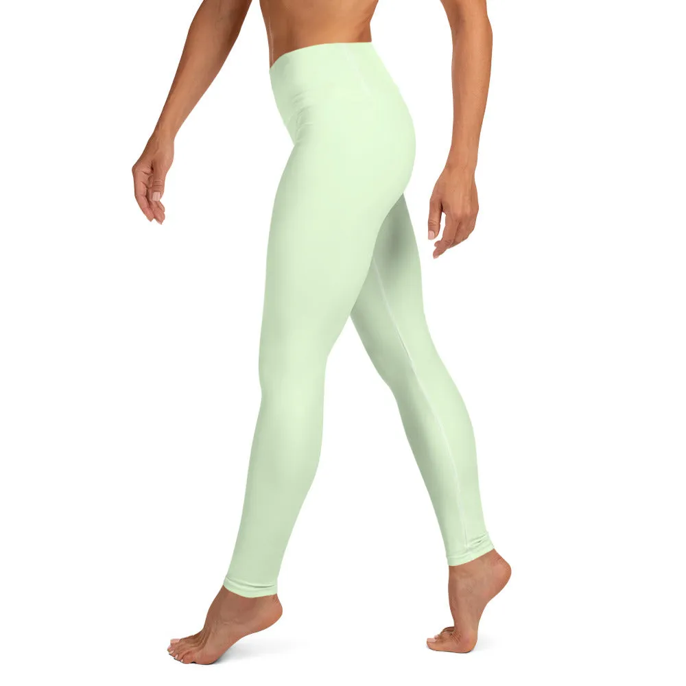 Light Green Yoga Leggings, Best Pastel Green Women's Long Gym Tights-Made in USA/EU/MX