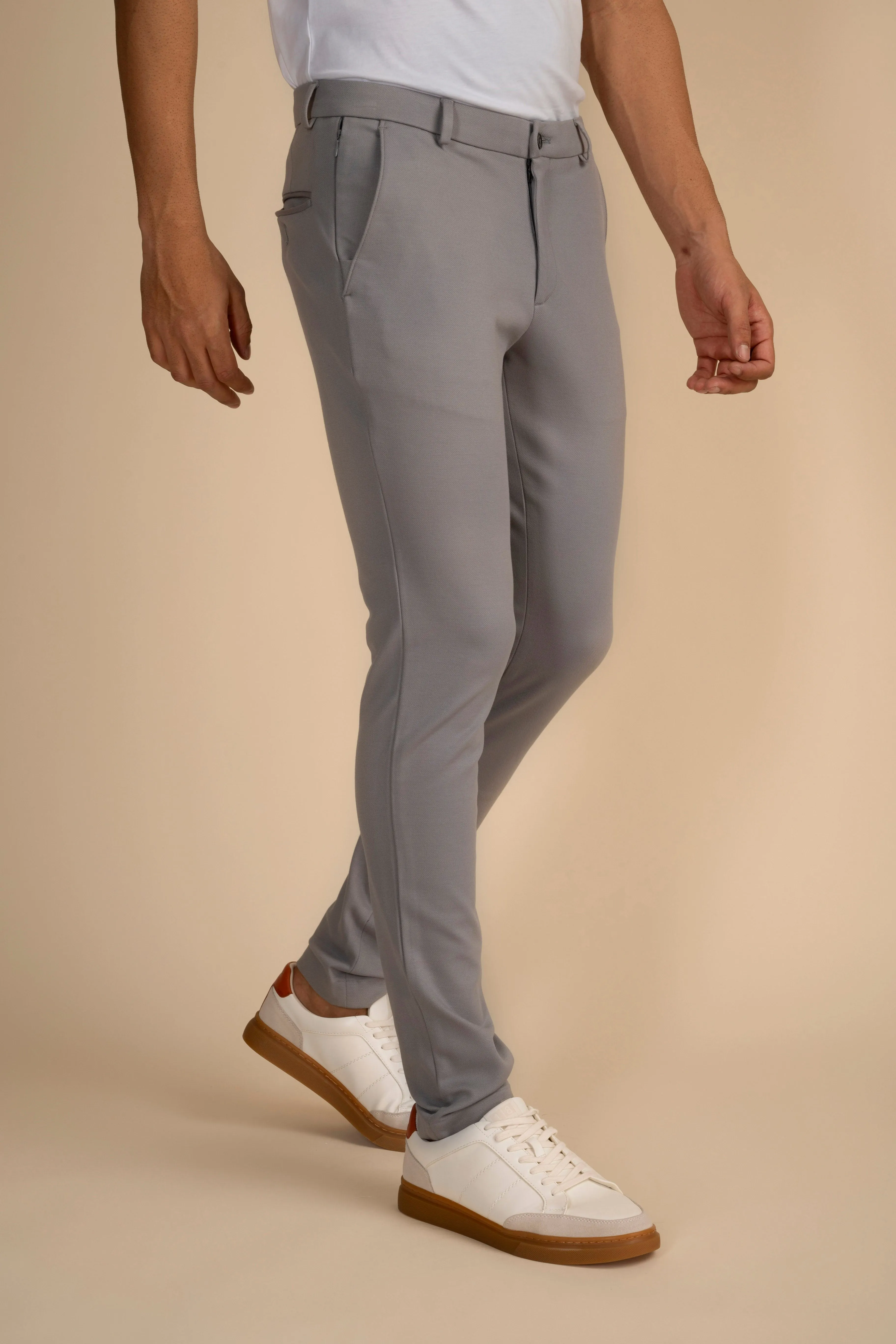 Light Grey Zipper Pants - 4 way Jet-Setter