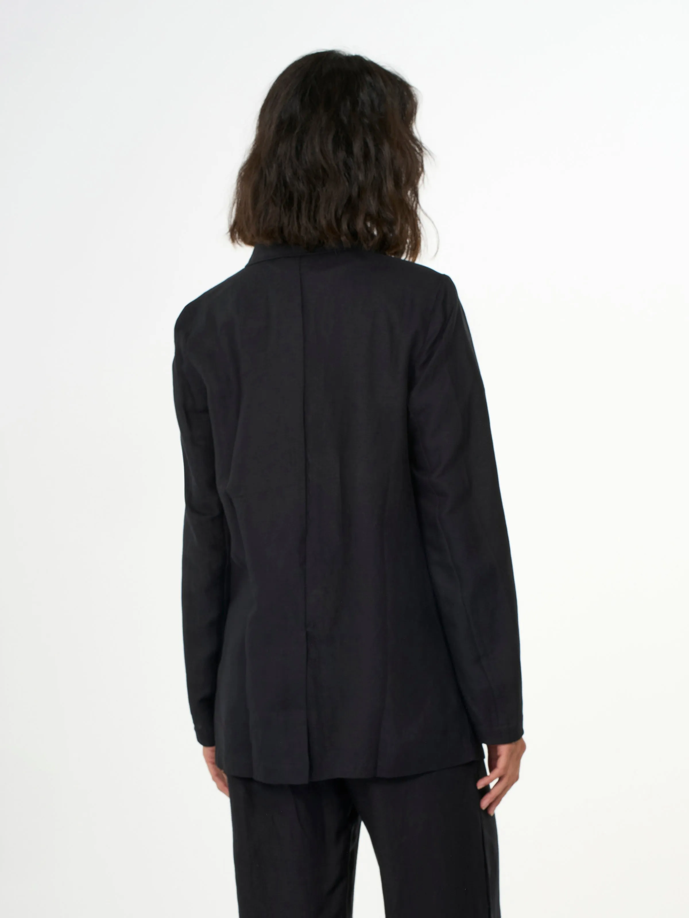 Linen mix loose blazer - Black Jet