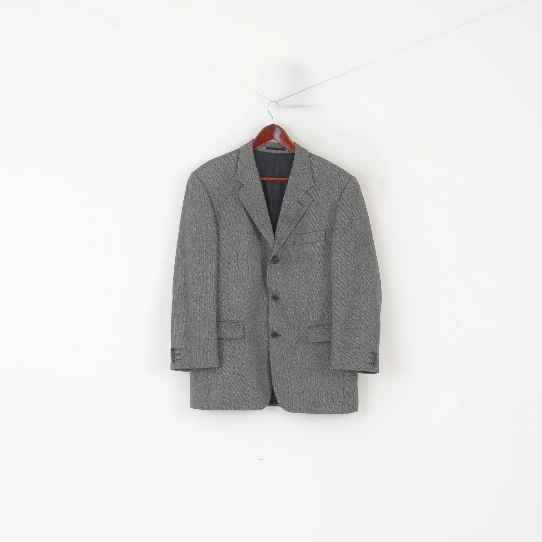 Lino Vierra Men 40 Blazer Gray Pure Wool Vintage Single Breasted Woolmark Jacket