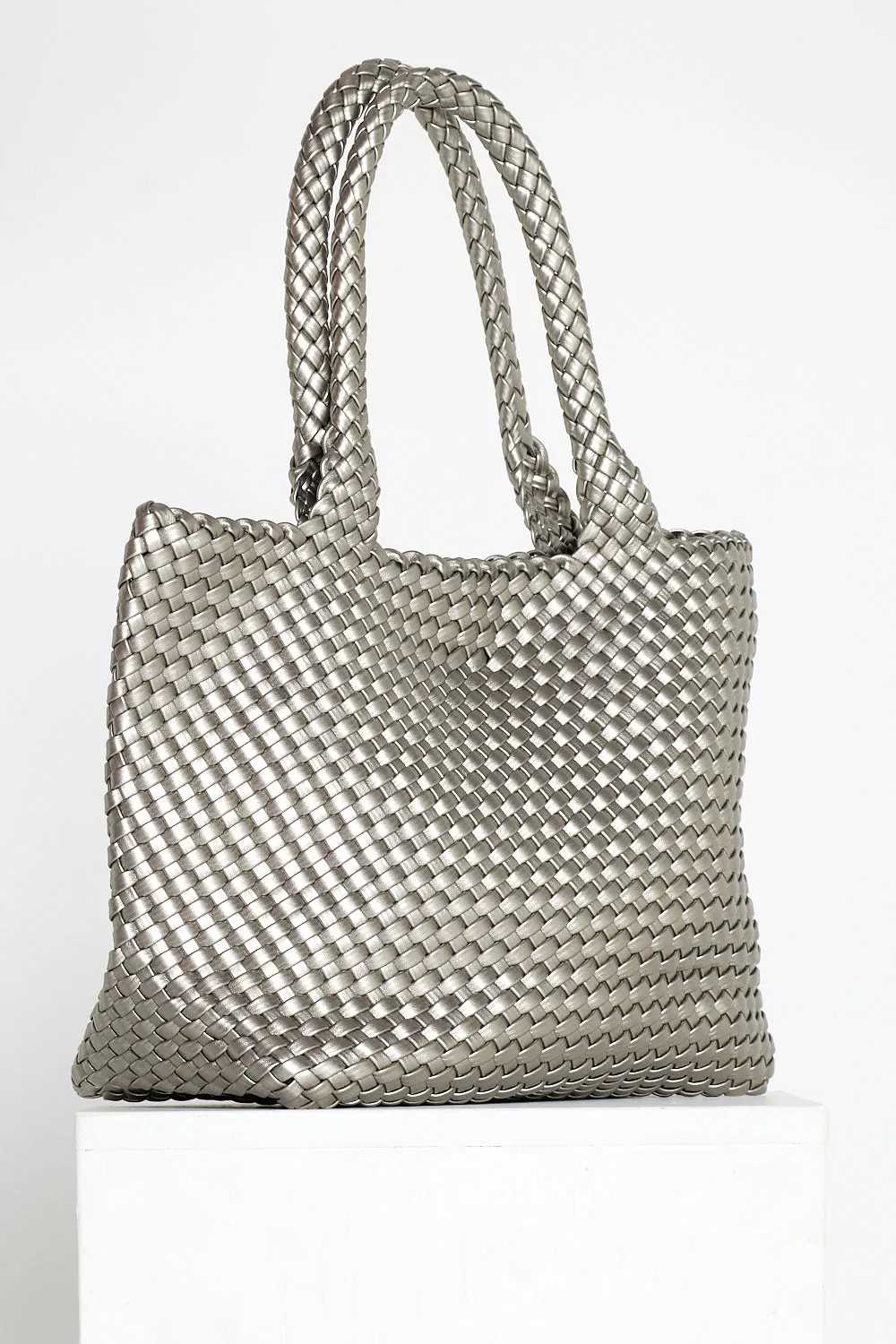 Lois Woven Bag & Clutch  - Silver