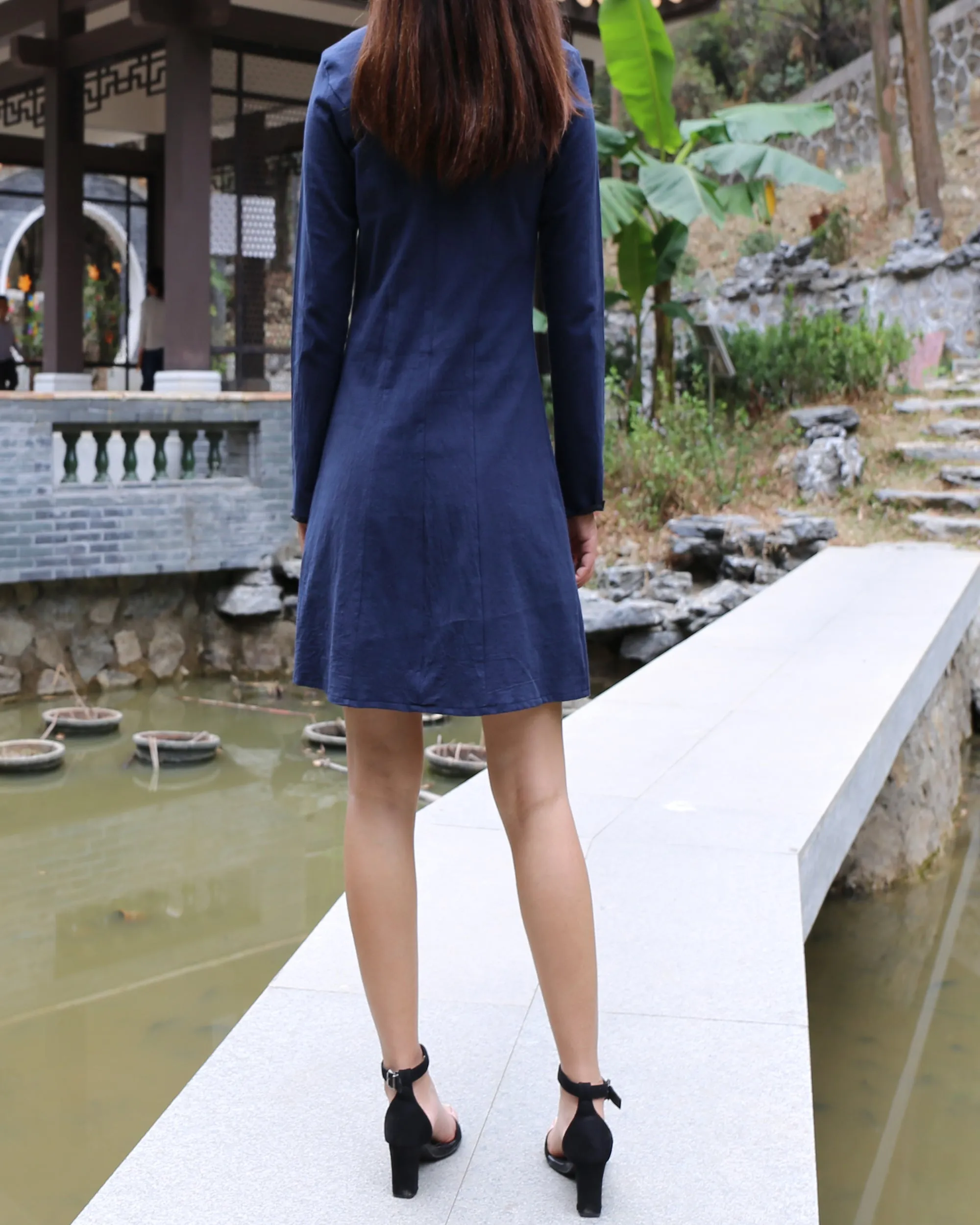Long sleeve dress, Cheongsam dress, Linen dress, Chinese Vintage dress, Asian style lace dress, Modern Cheongsam, Qipao dress(Q1058L)