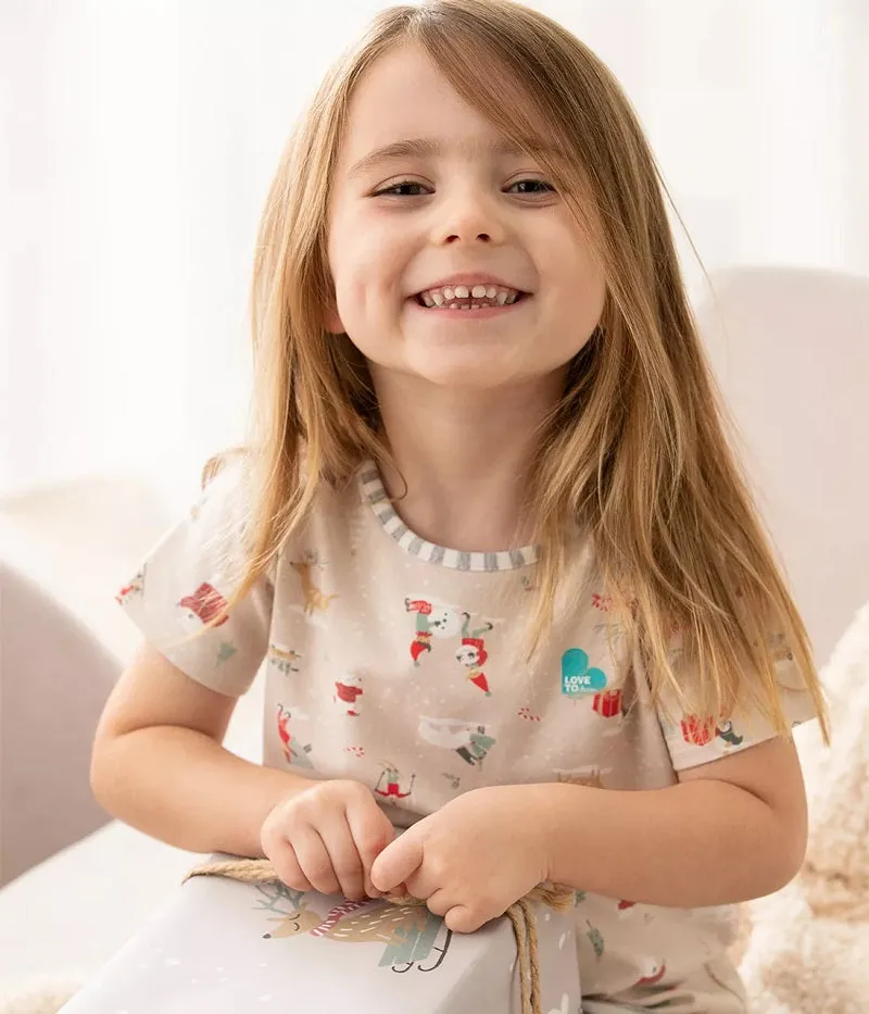 Love To Dream Kids Pyjama Set Short Sleeve 1.0 TOG - Snow Party Beige