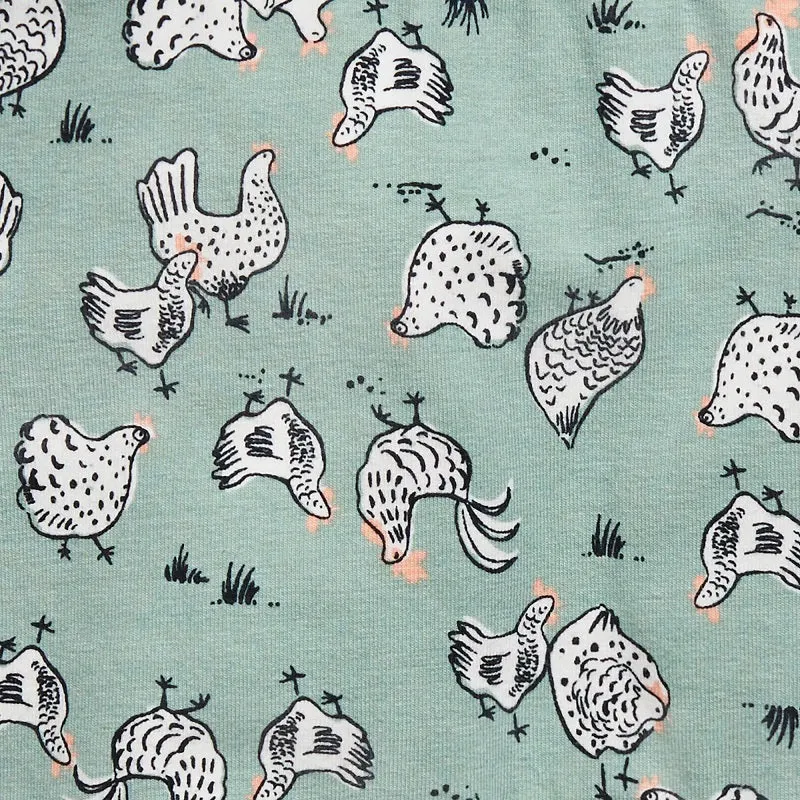 Love To Dream Kids Short Sleeve Cotton Pyjama Set - Chicken Run Olive