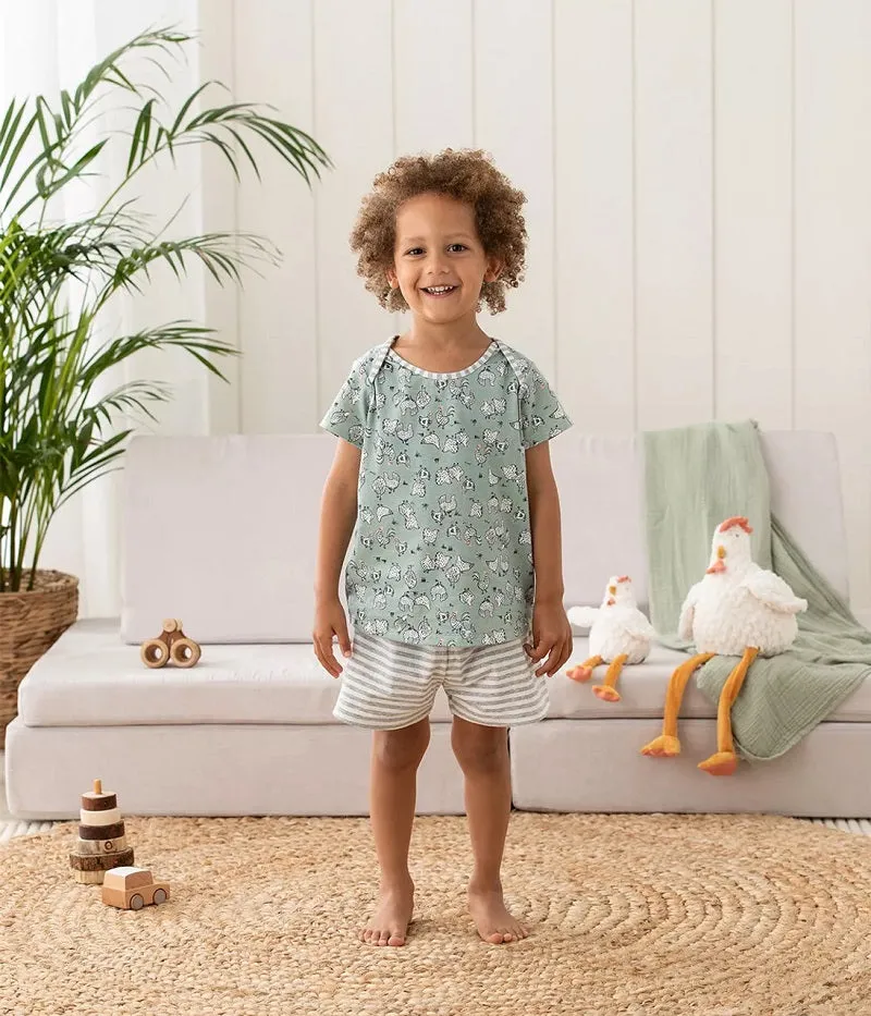 Love To Dream Kids Short Sleeve Cotton Pyjama Set - Chicken Run Olive