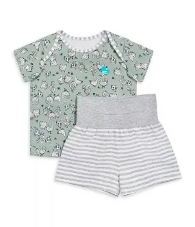 Love To Dream Kids Short Sleeve Cotton Pyjama Set - Chicken Run Olive
