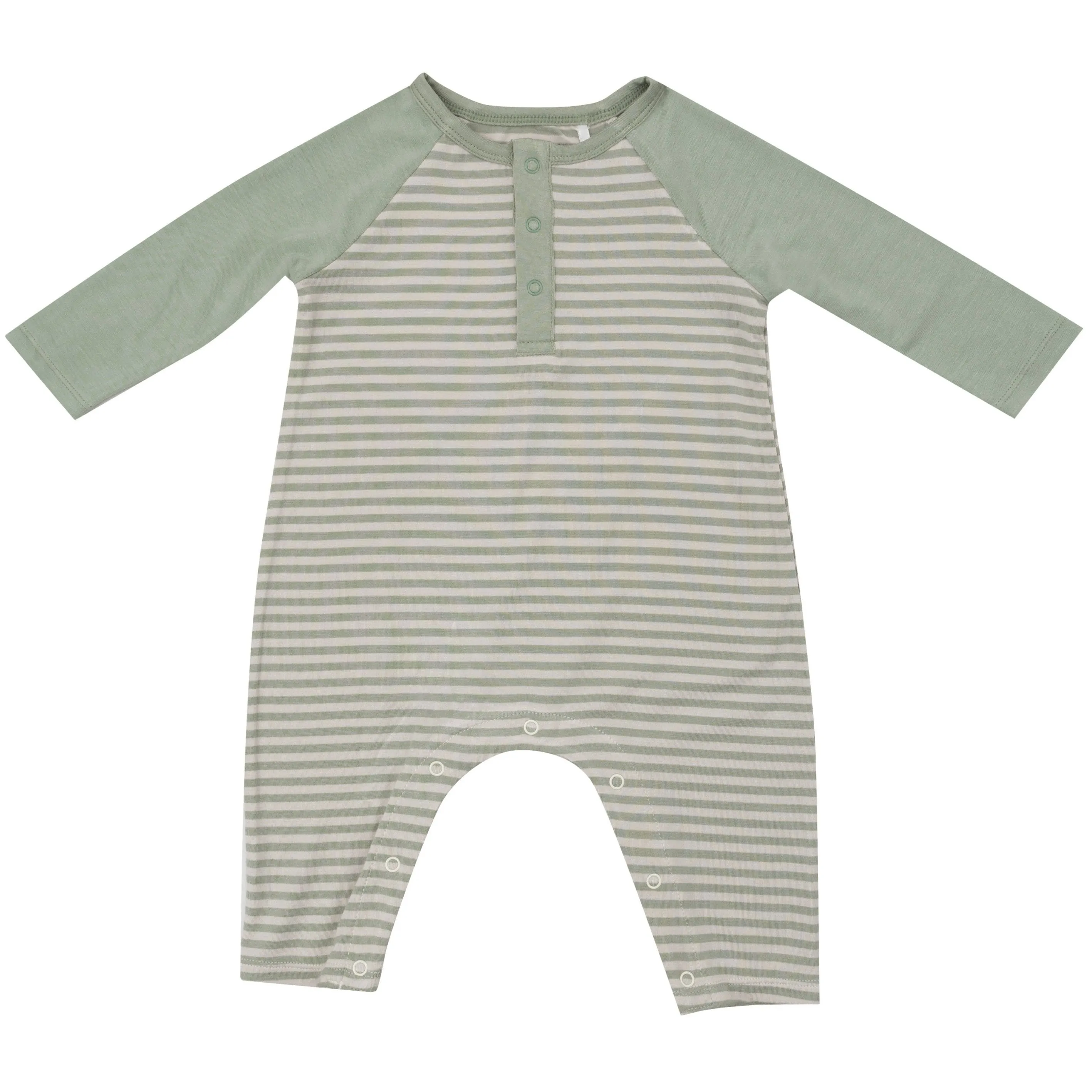 L/S Raglan Henley Romper - Desert Sage Stripe