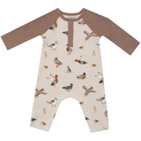 L/S Raglan Henley Romper - Ducks