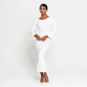 MARJORIE Bamboo Ruffle Dress In Off-white