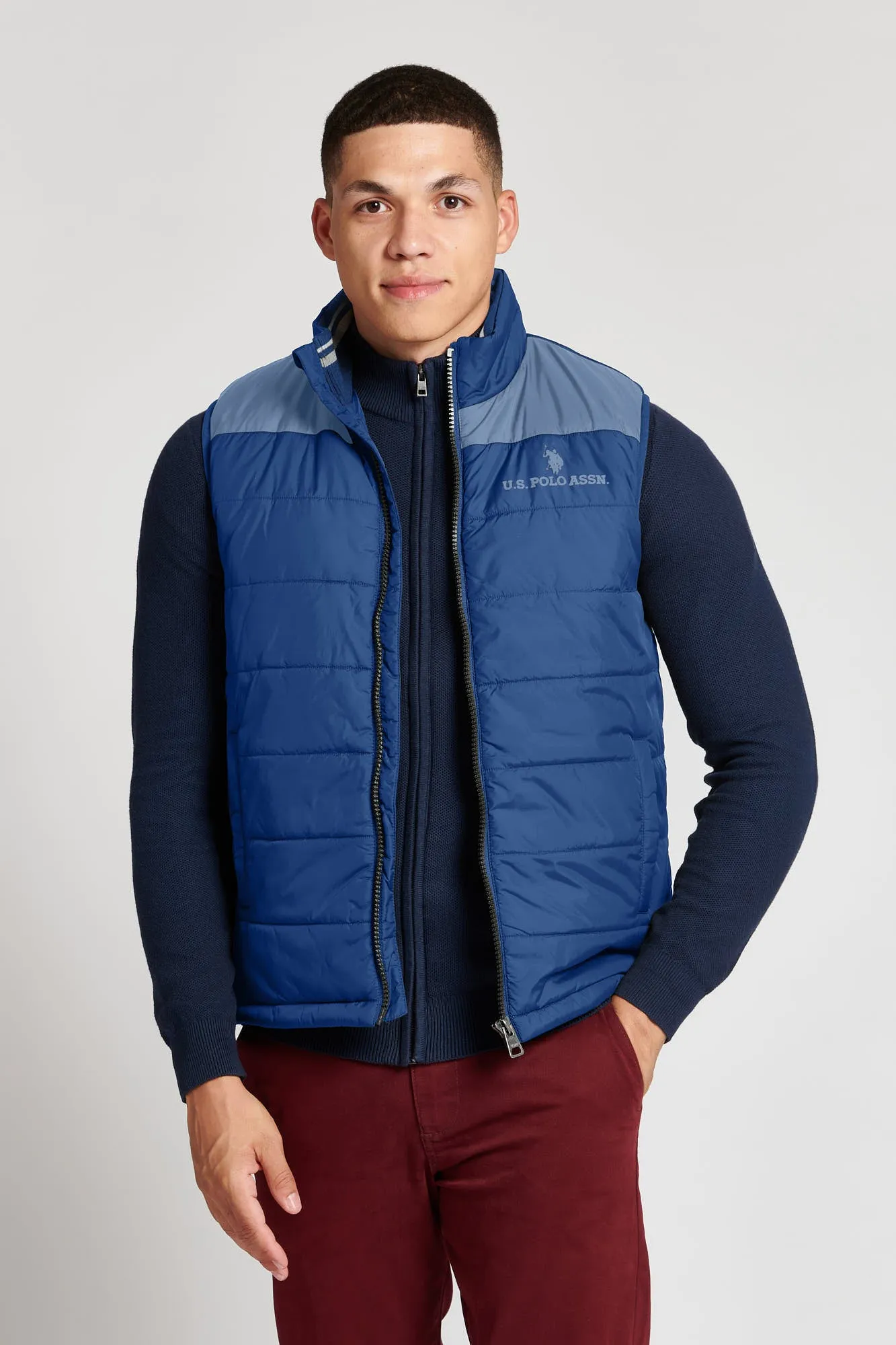 Mens Block Gilet in Estate Blue