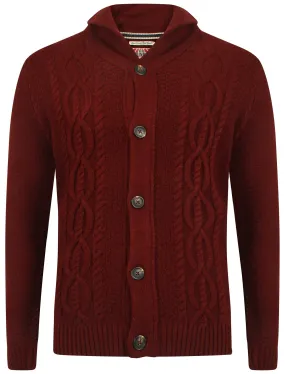 Men's cable knit chunky red cardigan - Tokyo Laundry
