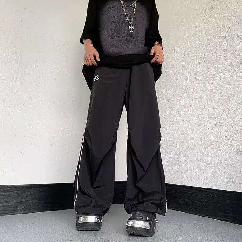 Men's Sports Pants Baggy Parachute Summer Quick Dry Cargo Pants Y2K Joggers Track Black Wide Leg Pants Techwear Trousers Men