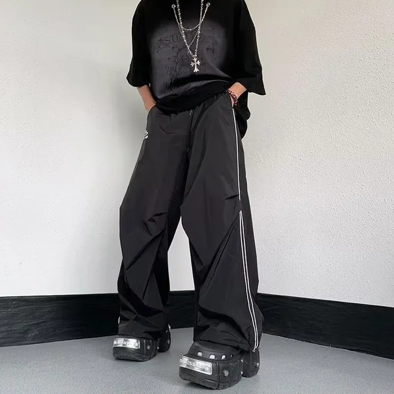 Men's Sports Pants Baggy Parachute Summer Quick Dry Cargo Pants Y2K Joggers Track Black Wide Leg Pants Techwear Trousers Men