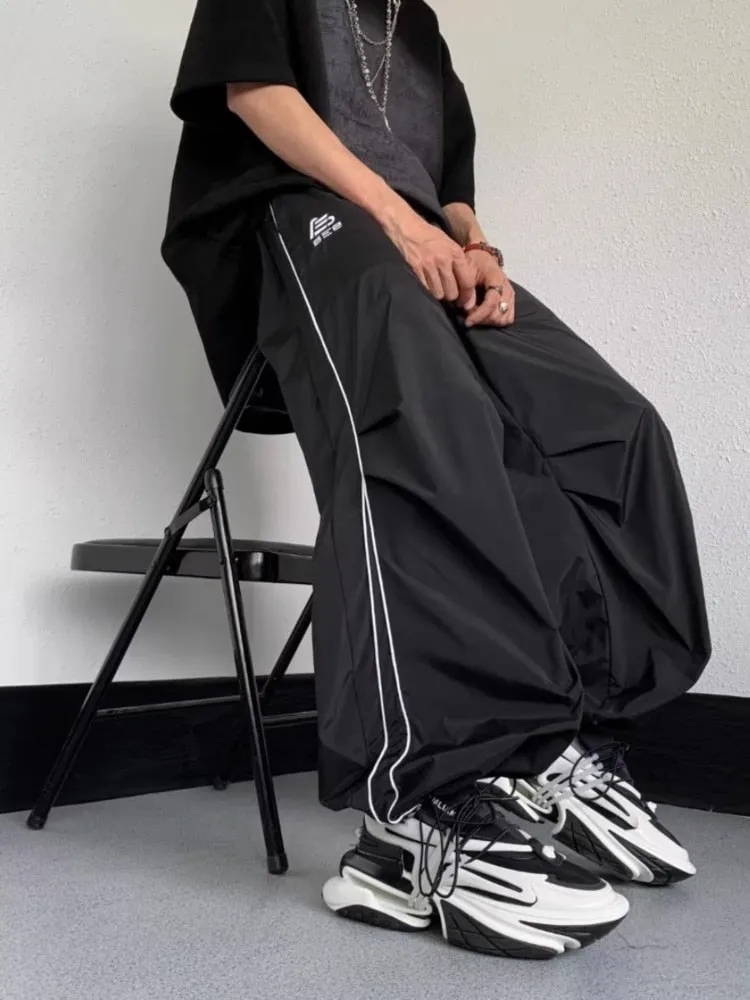 Men's Sports Pants Baggy Parachute Summer Quick Dry Cargo Pants Y2K Joggers Track Black Wide Leg Pants Techwear Trousers Men