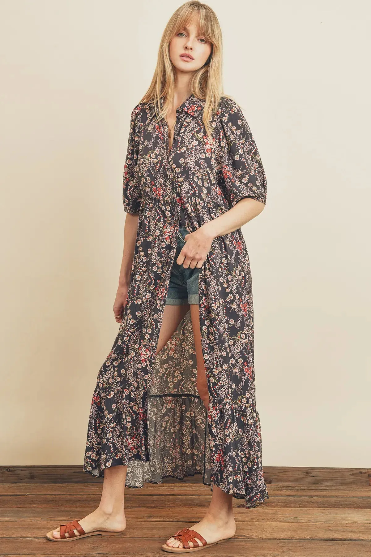 Midnight Garden Floral Print Shirt Dress