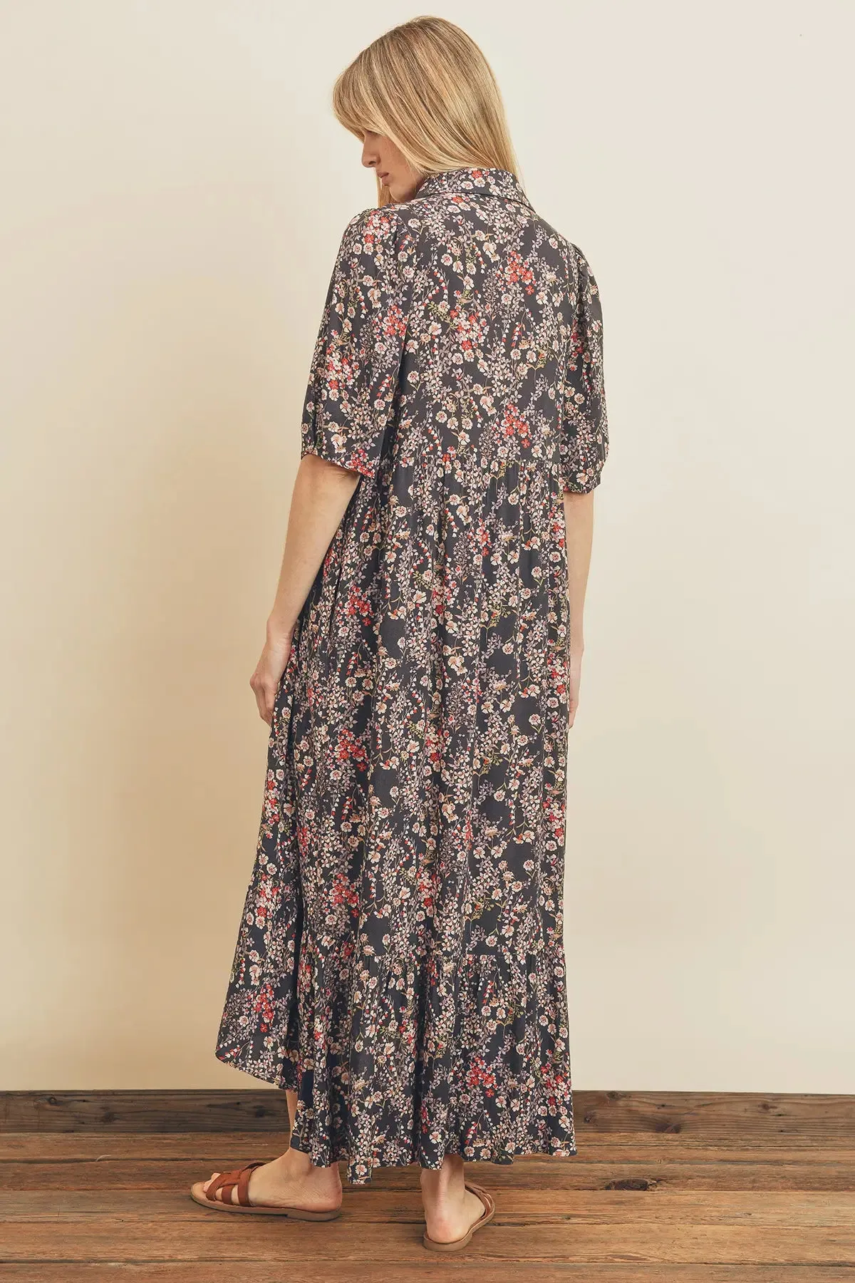 Midnight Garden Floral Print Shirt Dress