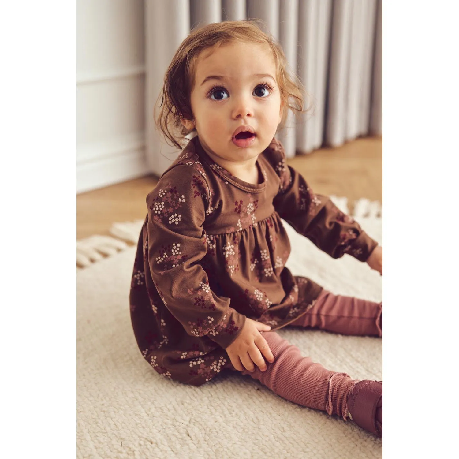 Müsli Bark/ Cabernet/ Nightingale Flora Dress Bodysuit Ls