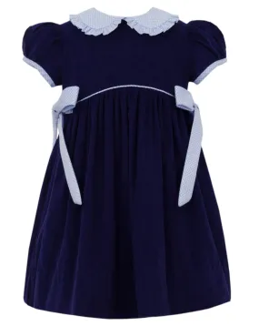 Navy Corduroy Ruffle Collar Dress