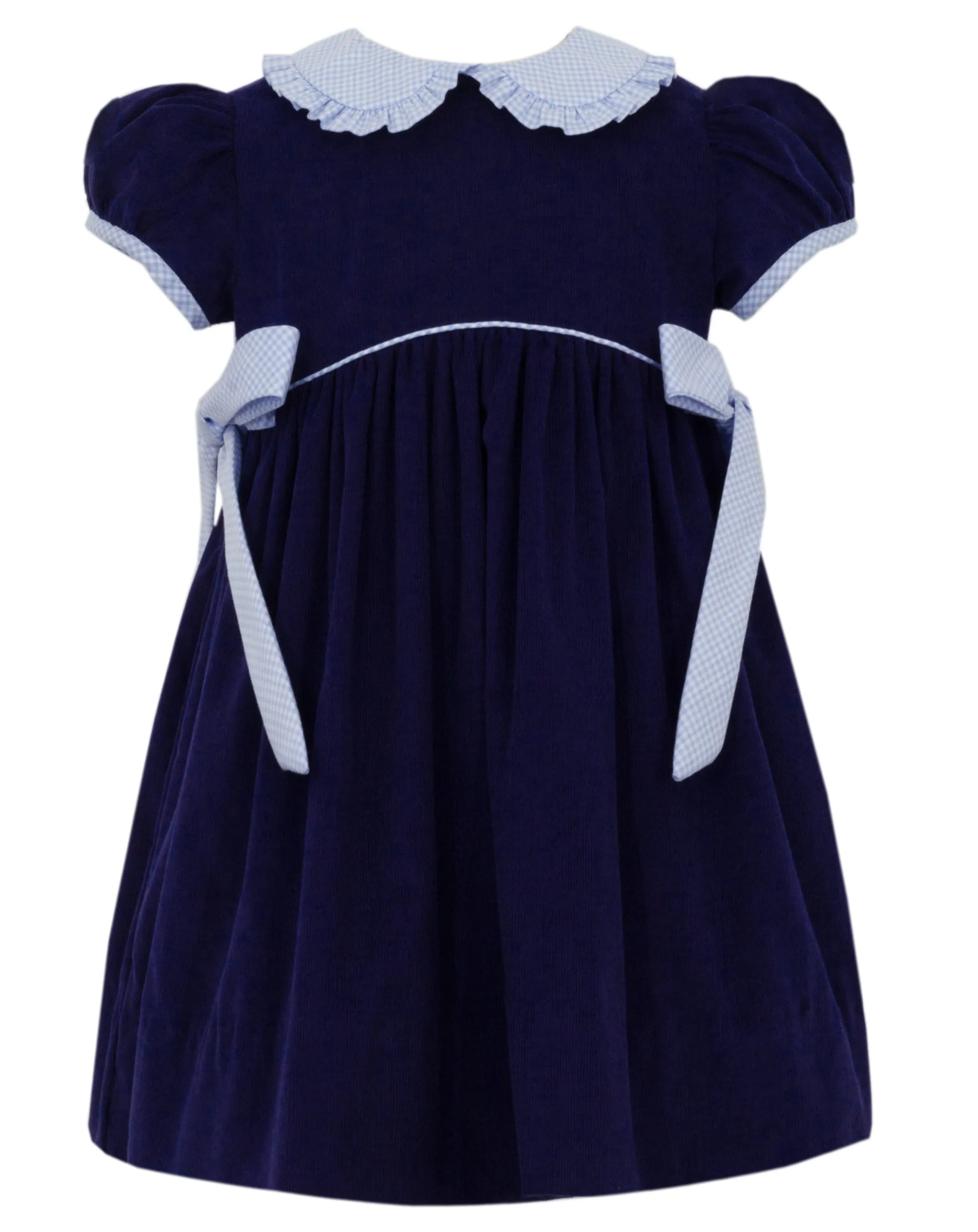 Navy Corduroy Ruffle Collar Dress