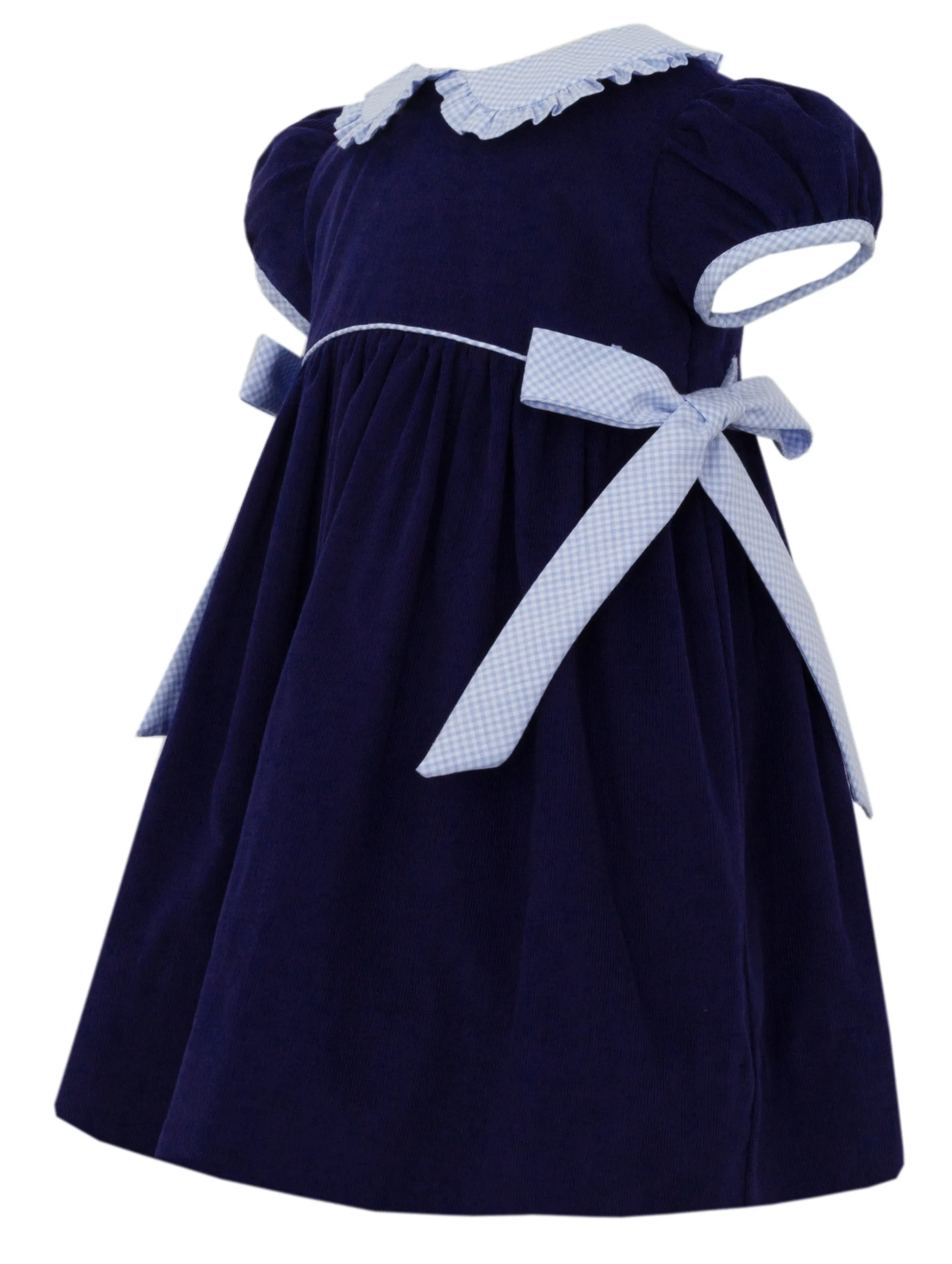 Navy Corduroy Ruffle Collar Dress