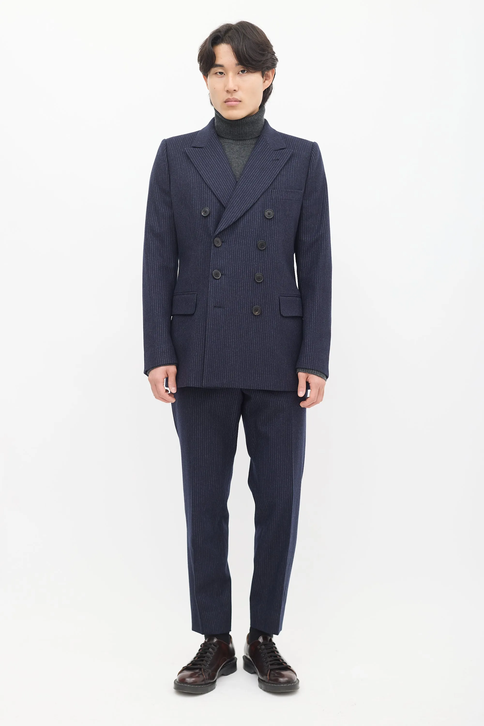 Navy Wool Pinstripe Double Breasted Suit