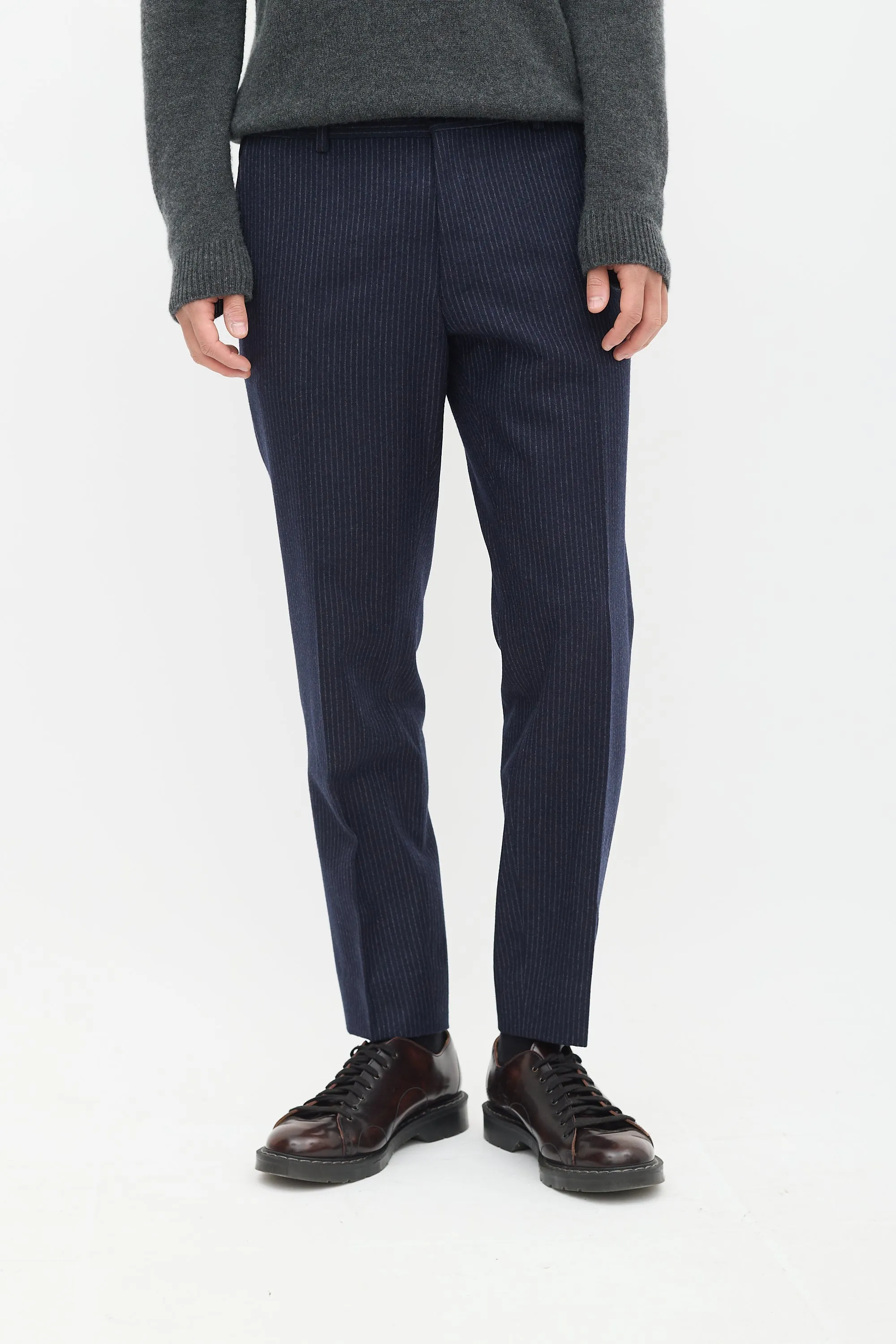 Navy Wool Pinstripe Double Breasted Suit