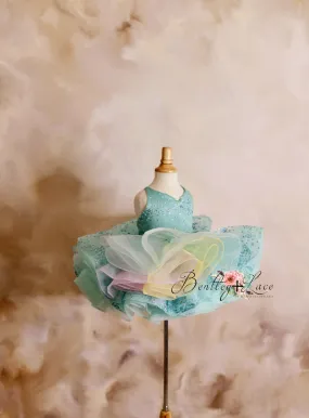 New Sherbet  "Starry eyes" Rainbow Cascade Petal Length Dress (4 Year - Petite 5 Year)