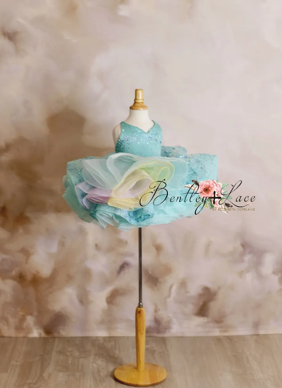 New Sherbet  "Starry eyes" Rainbow Cascade Petal Length Dress (4 Year - Petite 5 Year)