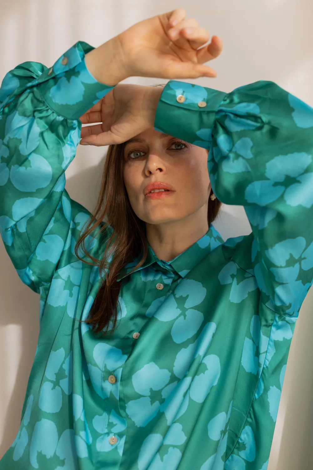 Noel Button-up Shirt Flowers Green