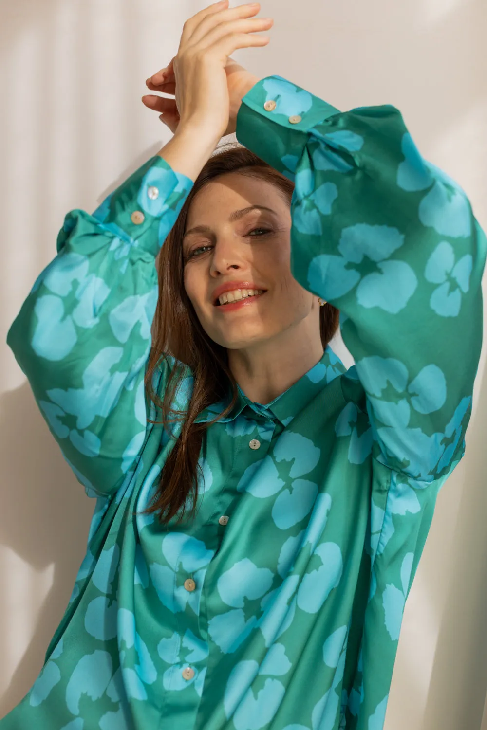 Noel Button-up Shirt Flowers Green
