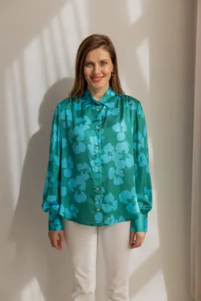 Noel Button-up Shirt Flowers Green