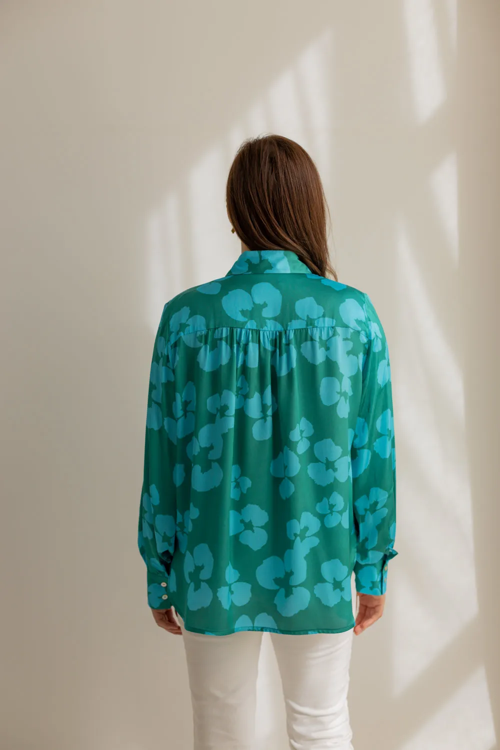 Noel Button-up Shirt Flowers Green