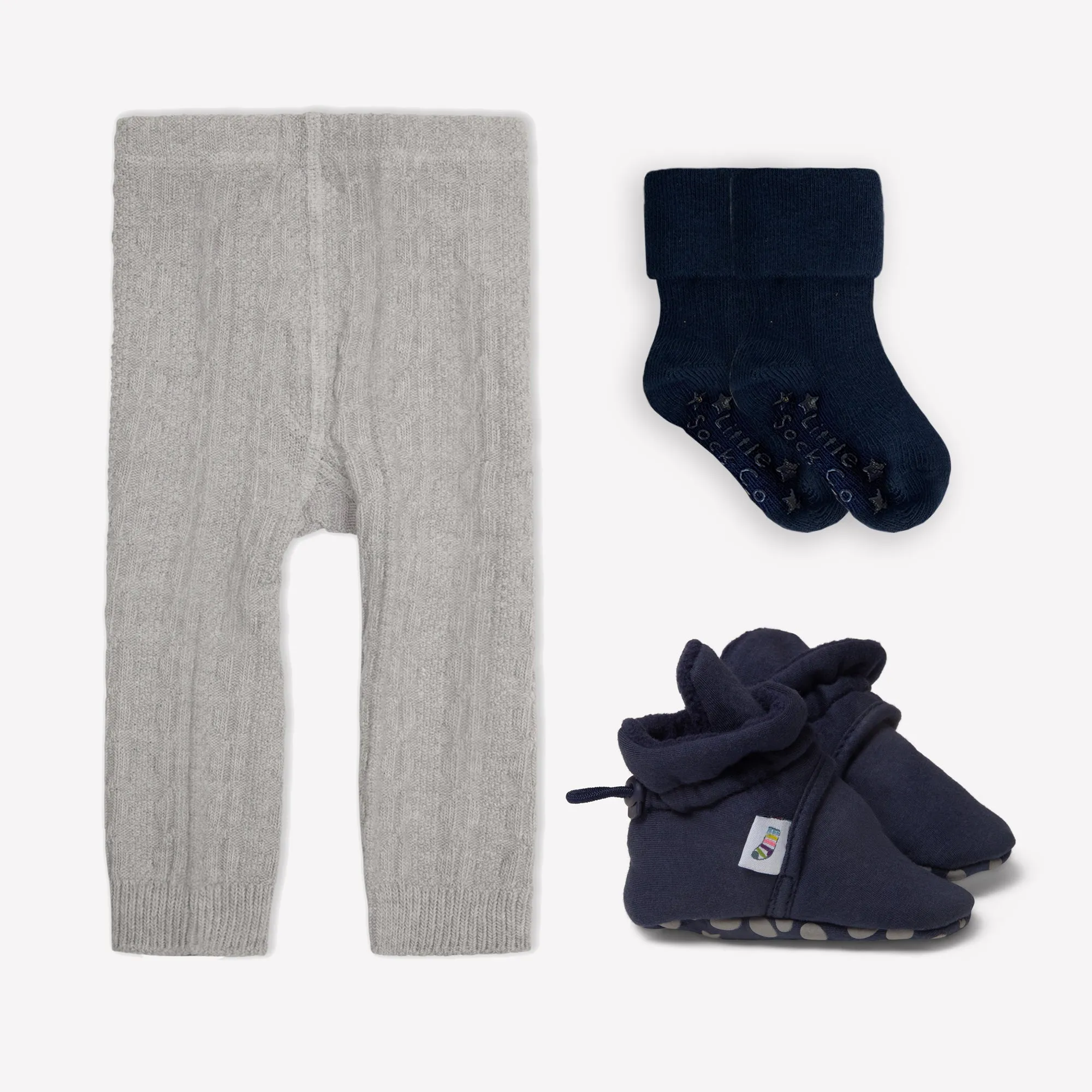 Non-Slip, Stay-on Bootie Bundle   Stay-on Socks   Cable Knit Leggings - Navy