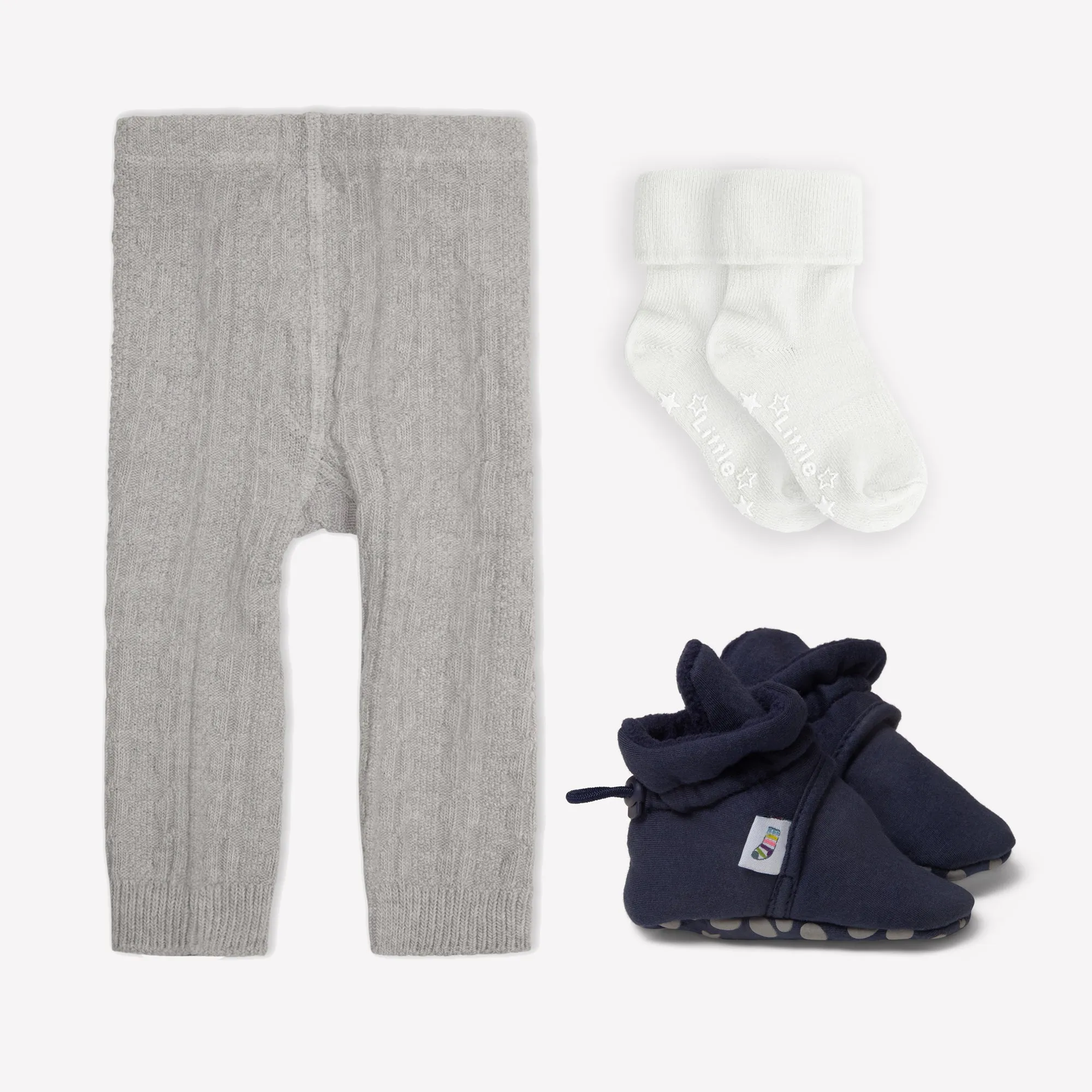 Non-Slip, Stay-on Bootie Bundle   Stay-on Socks   Cable Knit Leggings - Navy