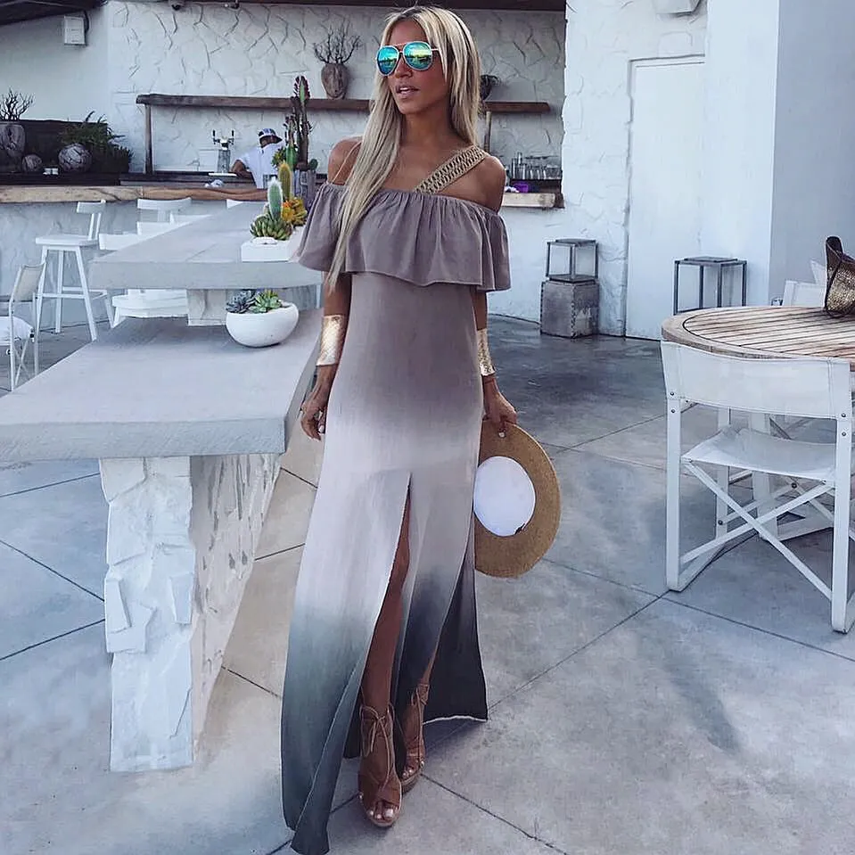 Ombre Ruffle Slit Dress - The Monaco