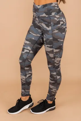 On the Lighter Side Gray Blue Camo Leggings