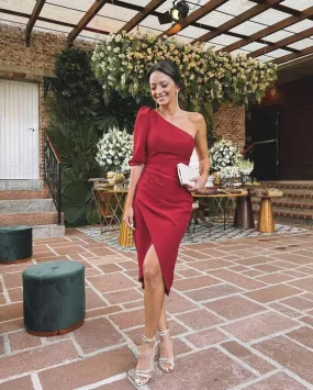 One Shoulder Party Dresses Sheath Evening Dress      fg5642