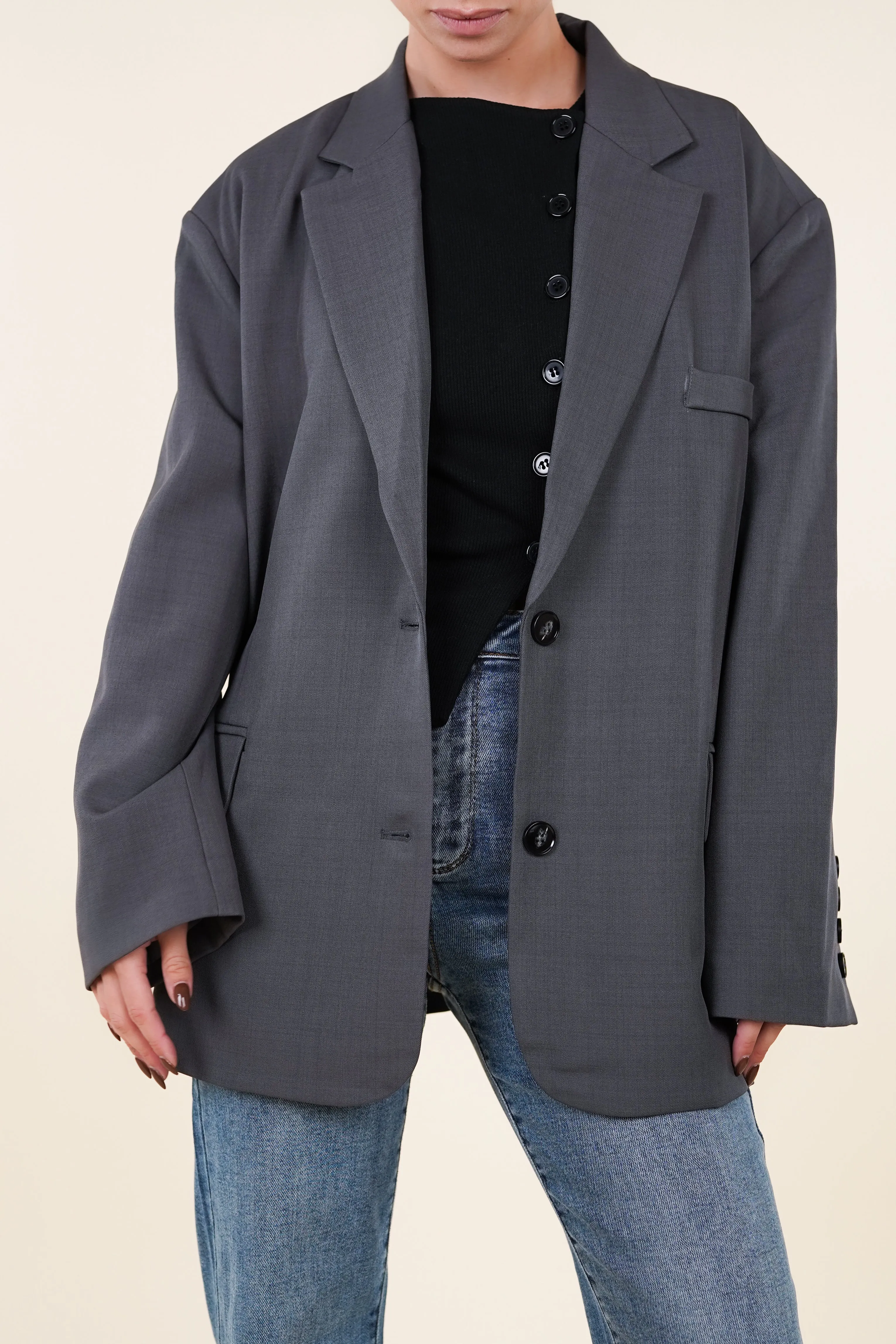 Oversized blazer met splitjes grijs - Sjuul