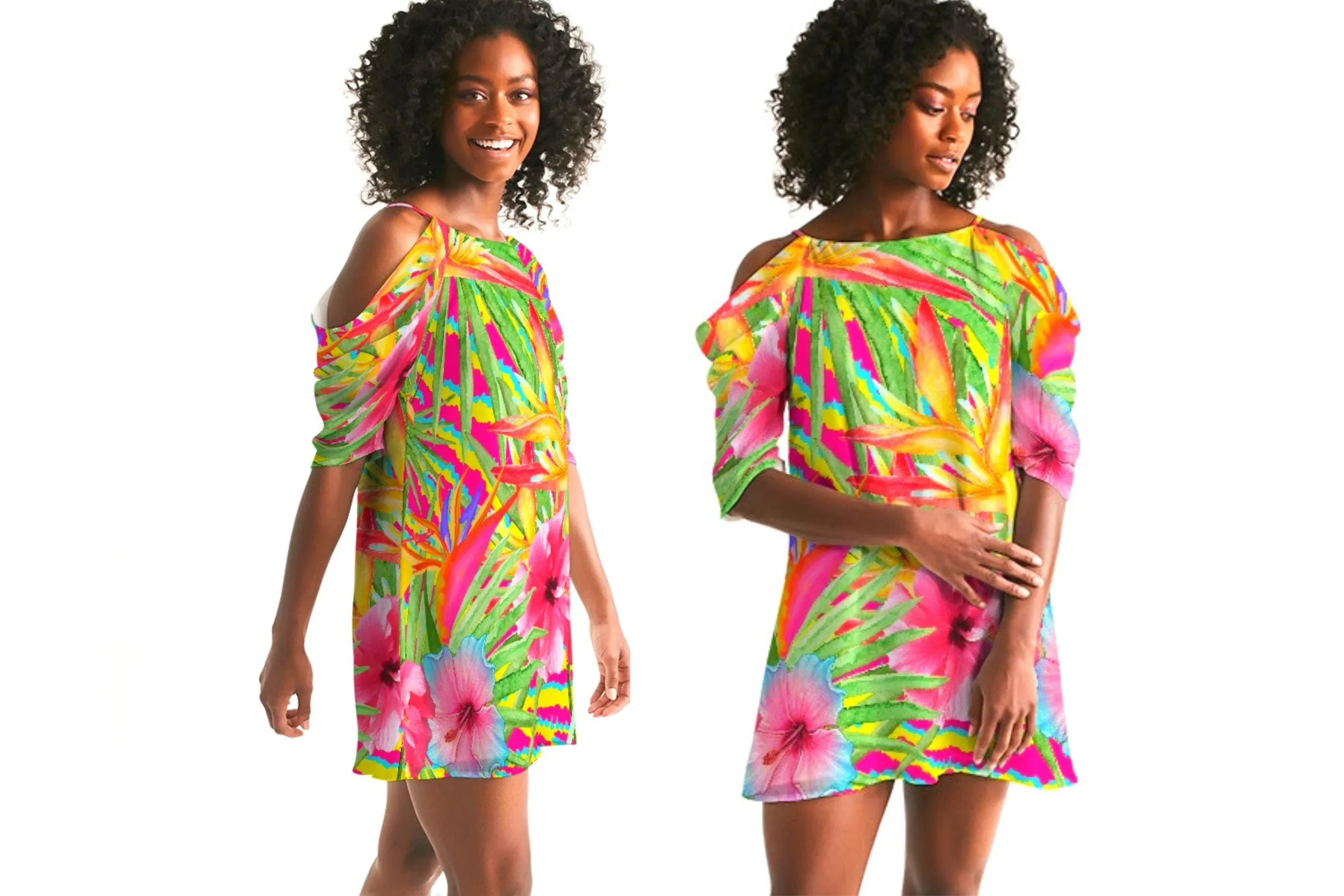 Paradise Island Floral Cold Shoulder Dress