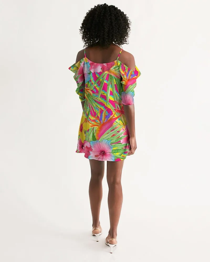 Paradise Island Floral Cold Shoulder Dress