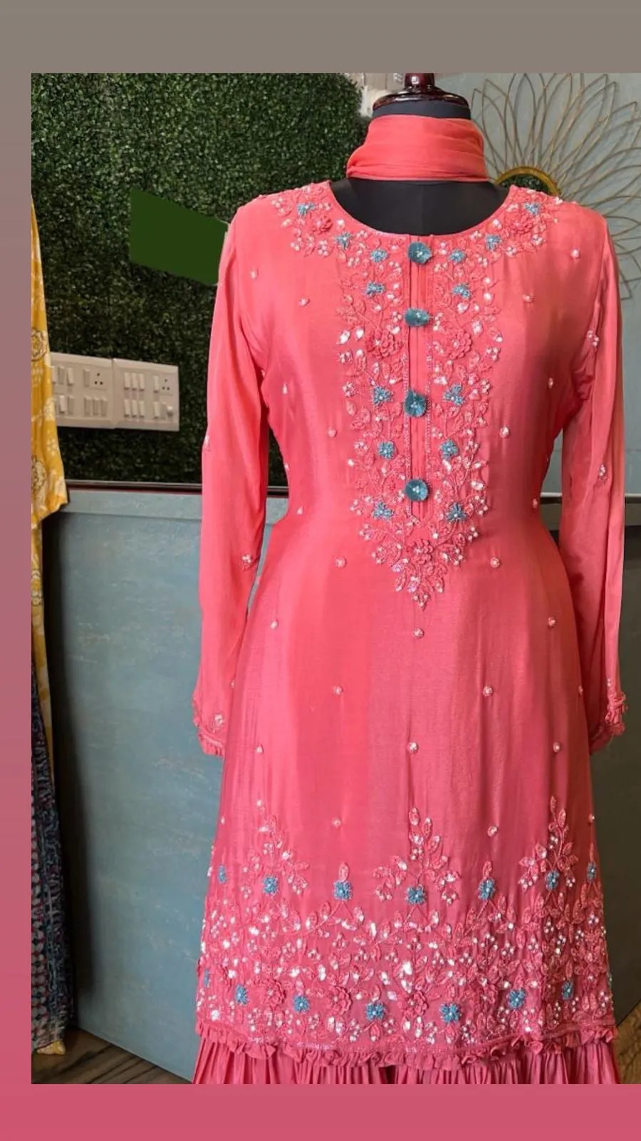 Peach long dress sharara dress