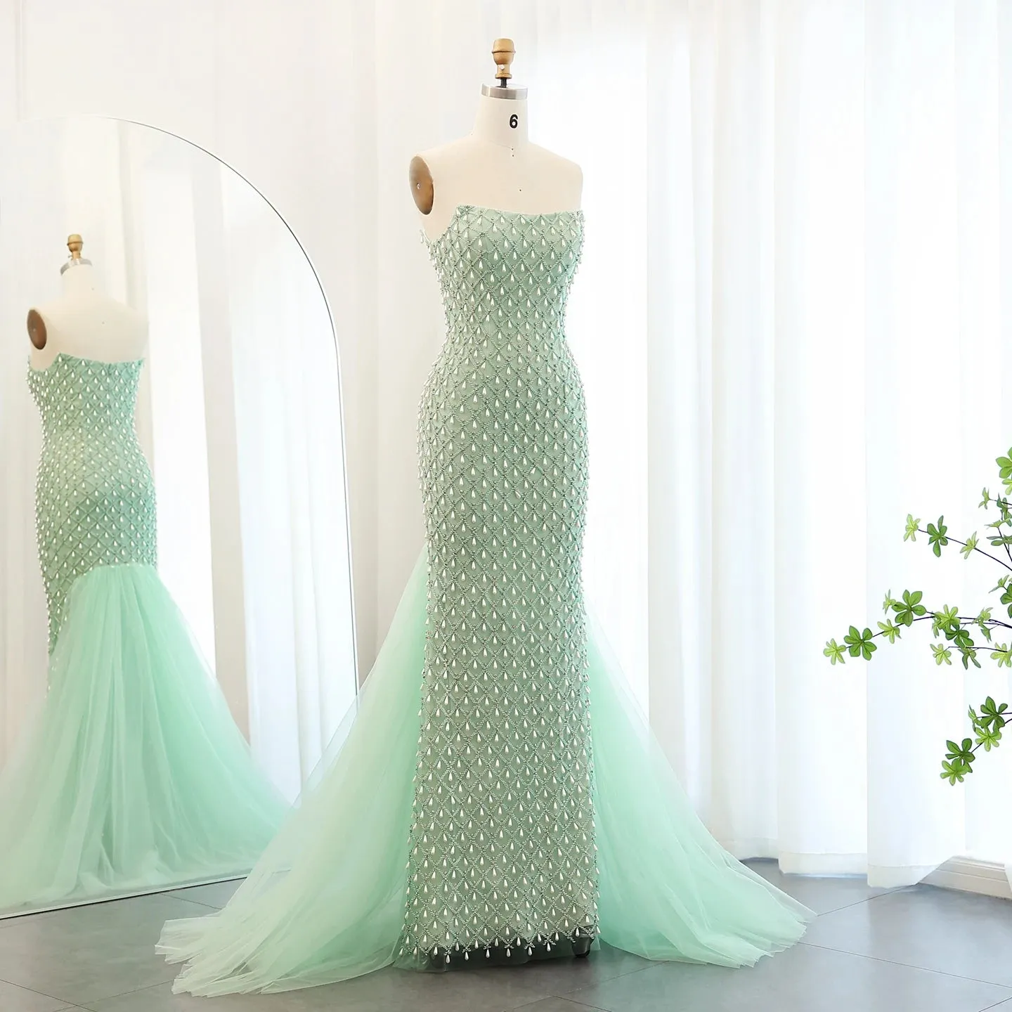 Pearl & Crystal Mermaid Evening Gown with Cape