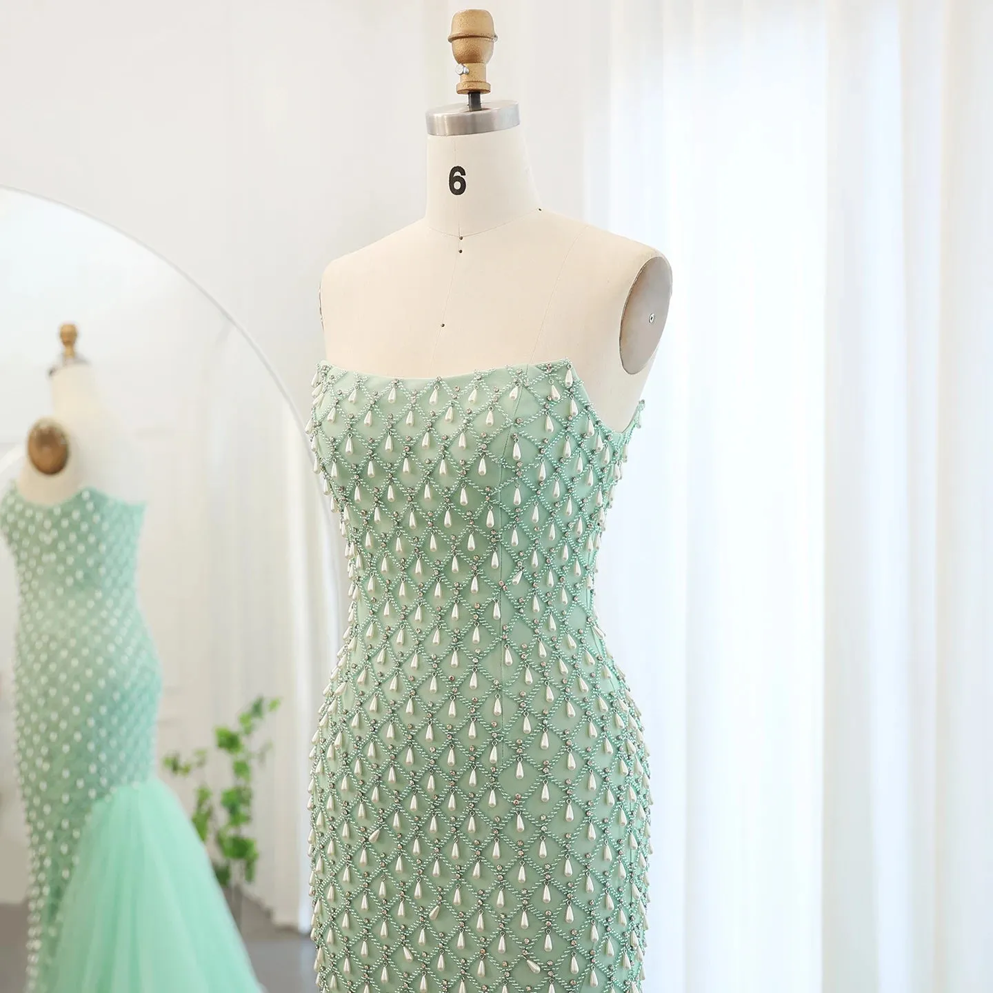Pearl & Crystal Mermaid Evening Gown with Cape